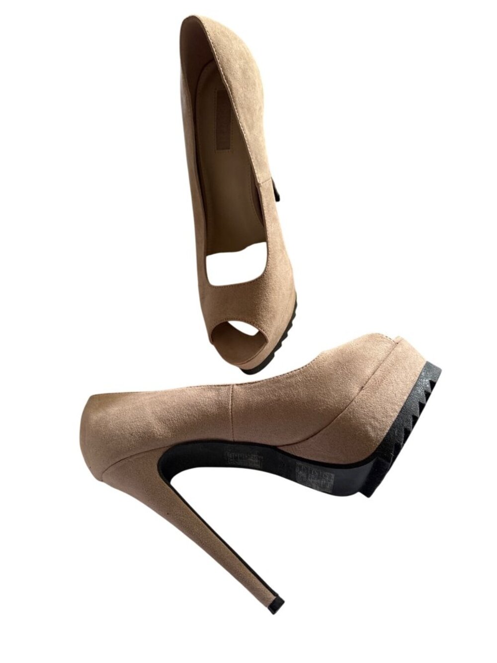 Beige Peep-Toe Platform Stiletto Heels Women’s Size 7.5 With Rugged Outsoles